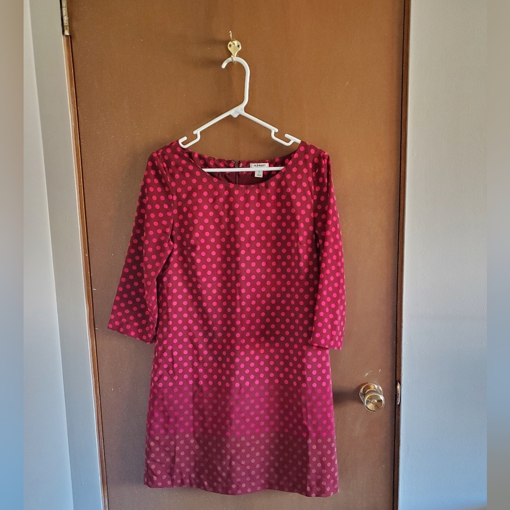 Old Navy Womens Polka Dot Shift Dress Burgandy Pink Size Small